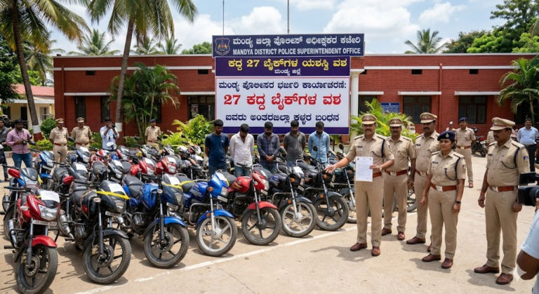 ಮಂಡ್ಯ ಪೊಲೀಸರ ಭರ್ಜರಿ ಬೇಟೆ: 27 ಕದ್ದ ಬೈಕ್‌ಗಳ ವಶ, ಅಂತರಜಿಲ್ಲಾ ಬೈಕ್ ಕಳ್ಳರ ಗ್ಯಾಂಗ್ ಅರೆಸ್ಟ್!